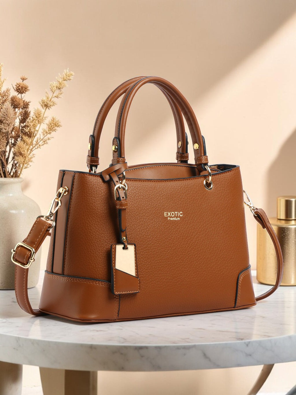 Exotic Caramel Edge Structured Handbag