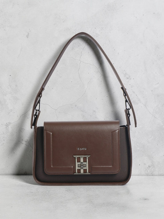 Exotic Ravelle Structured Shoulder Bag for Women (Coffee)