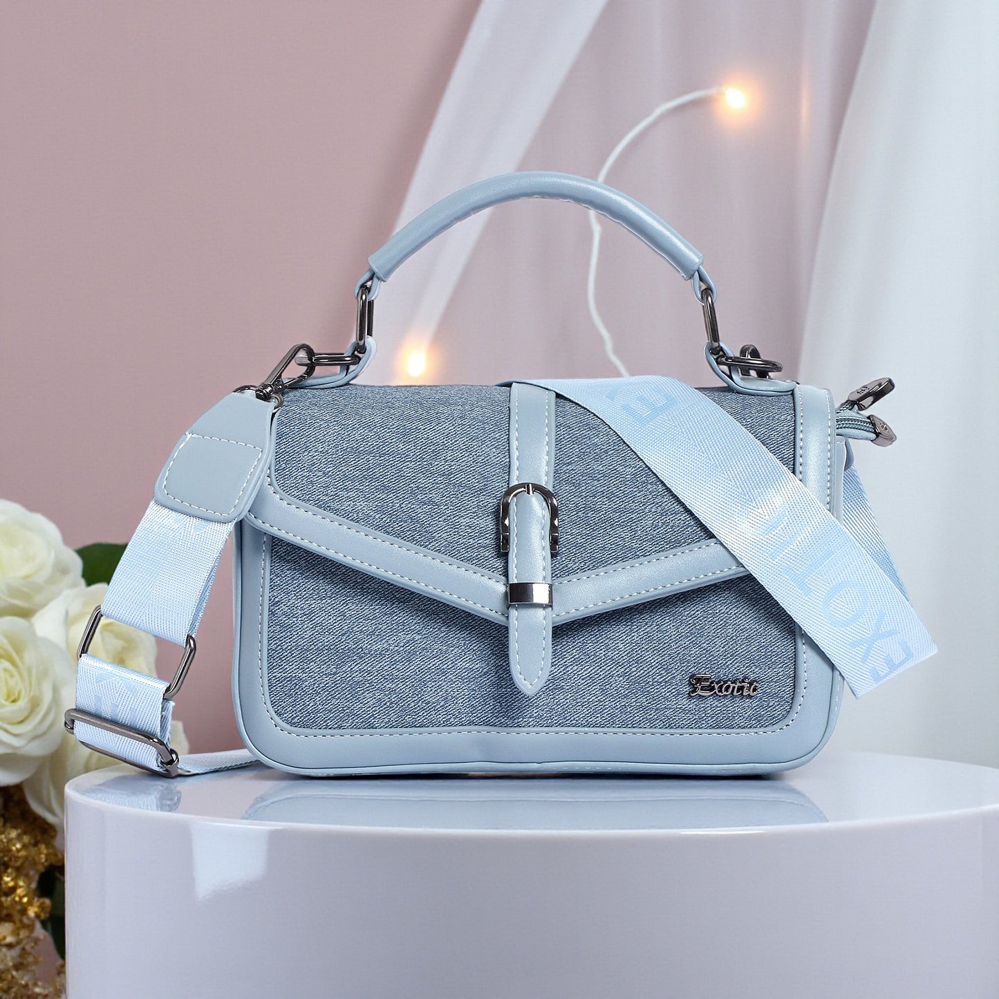 Exotic Denim Textured Cross Body & Handheld Bag