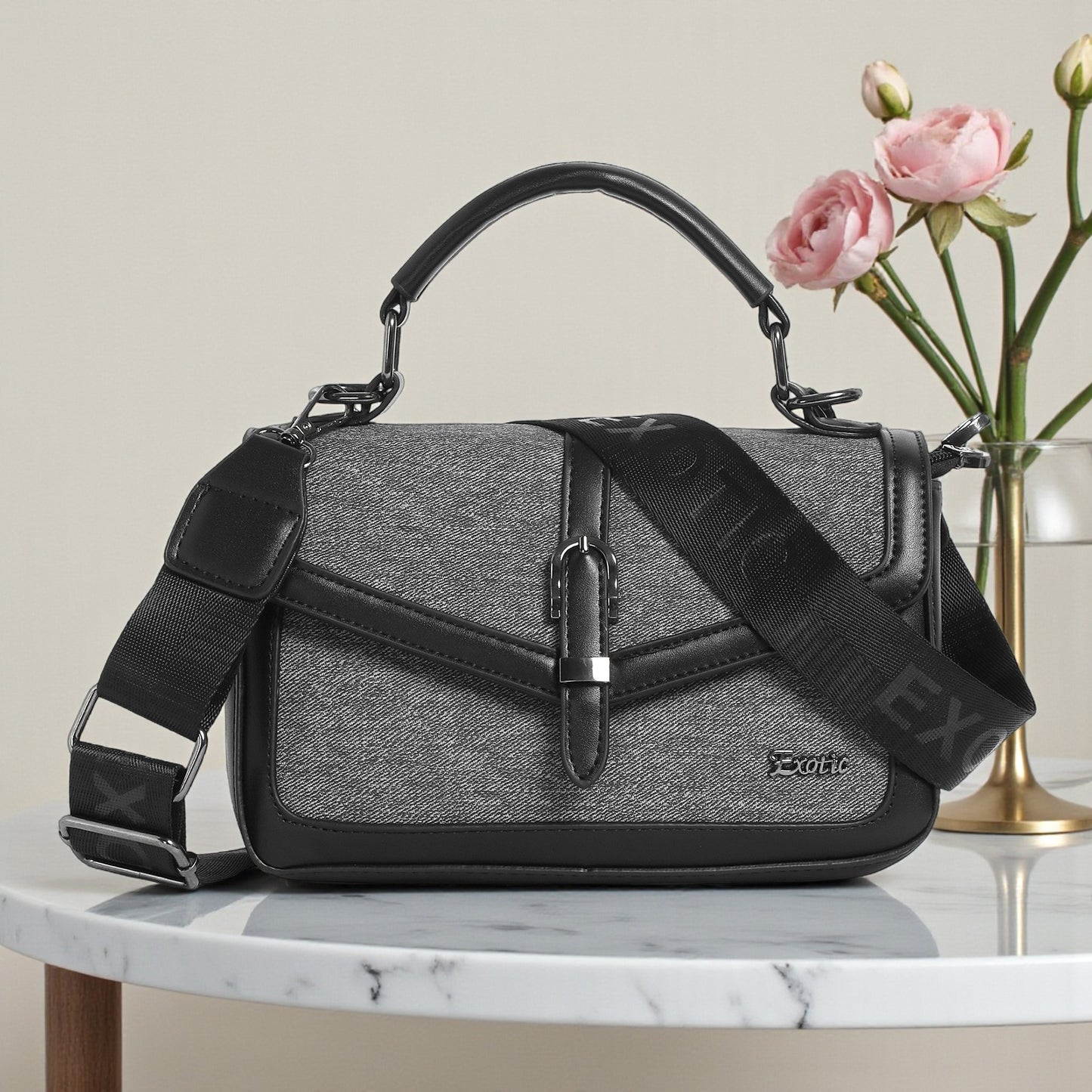 Exotic Denim Textured Cross Body & Handheld Bag