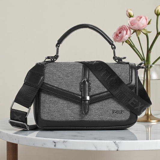 Exotic Denim Textured Cross Body & Handheld Bag (Black)