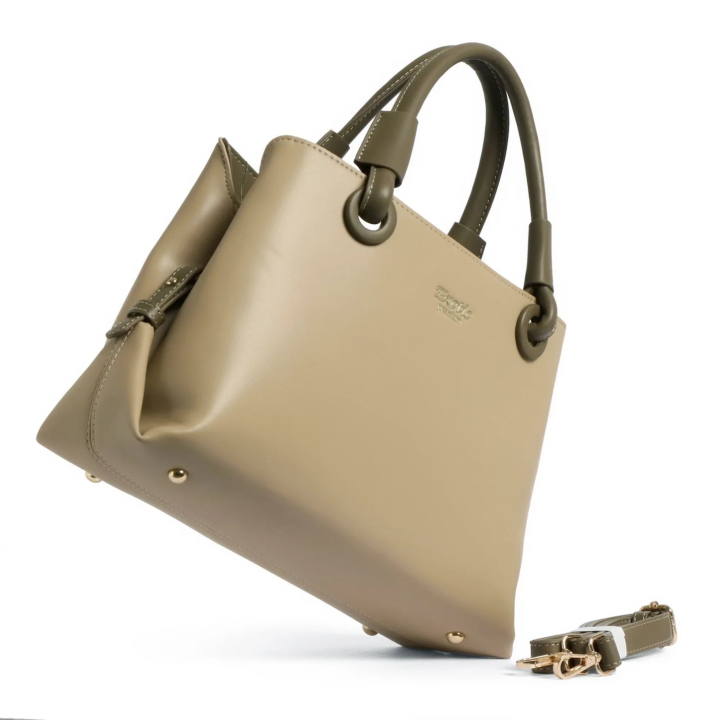 Exotic Premium Two-Tone Handbag | Beige & Olive Green Satchel Bag - exoticstore