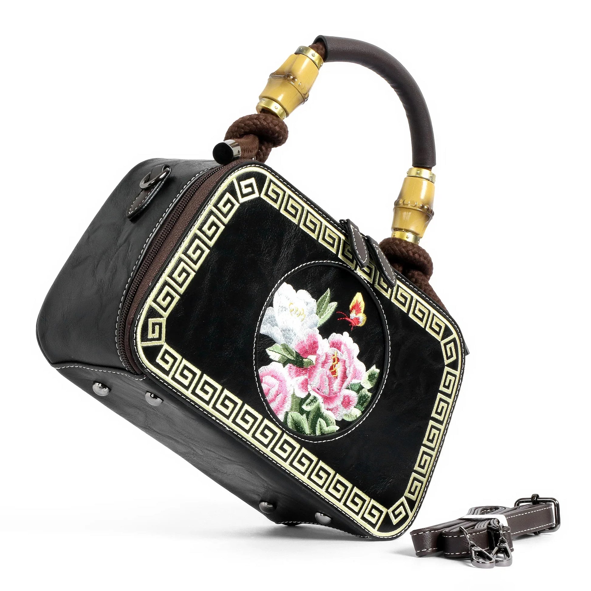 EXOTIC Bloom Embroidered Leather Handbag - exoticstore