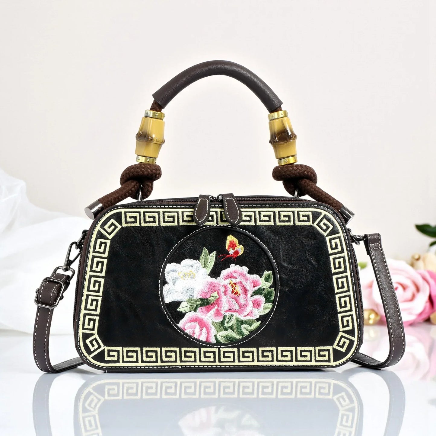 EXOTIC Bloom Embroidered Leather Handbag - exoticstore
