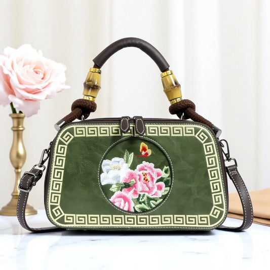 EXOTIC Bloom Embroidered Leather Handbag - exoticstore