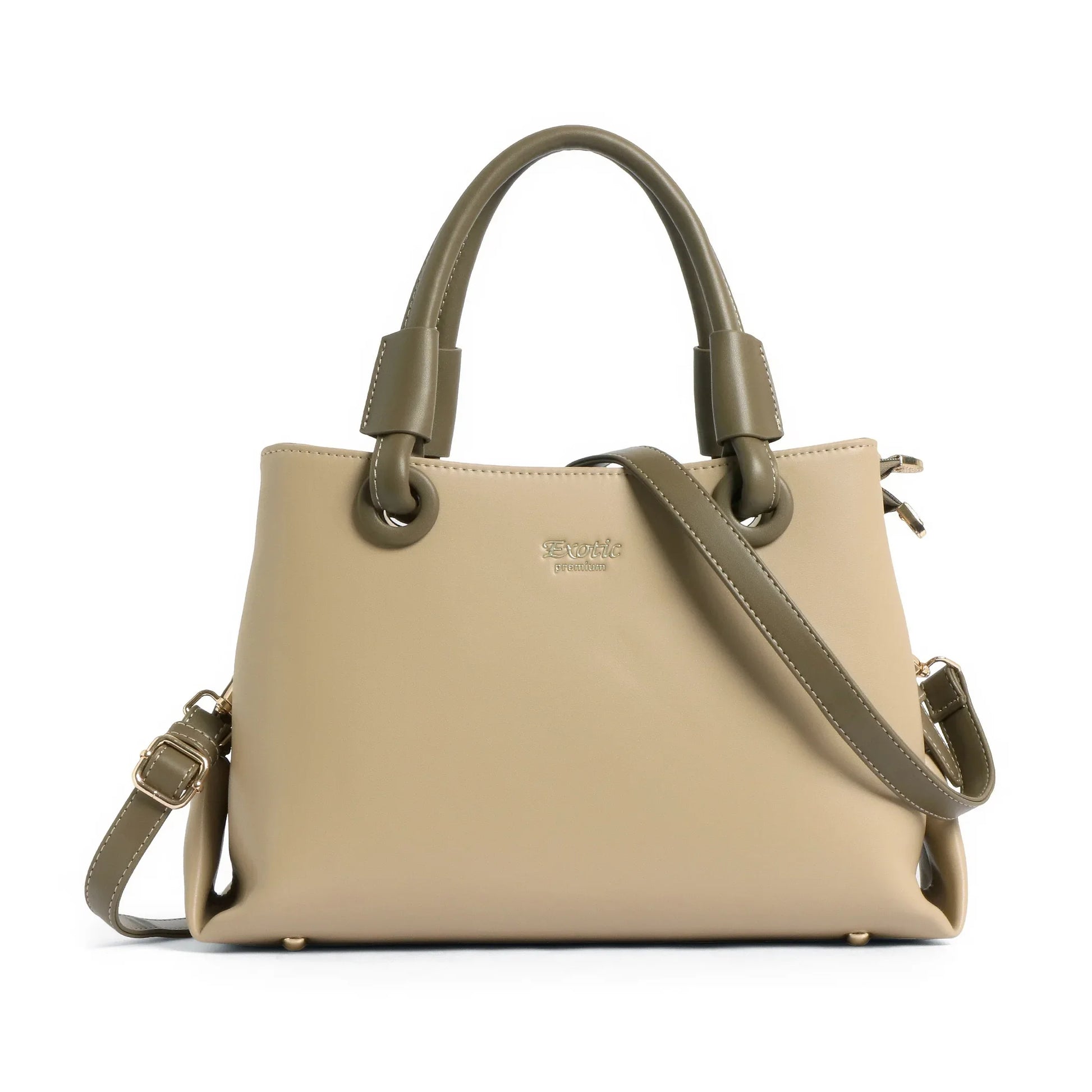Exotic Premium Two-Tone Handbag | Beige & Olive Green Satchel Bag - exoticstore