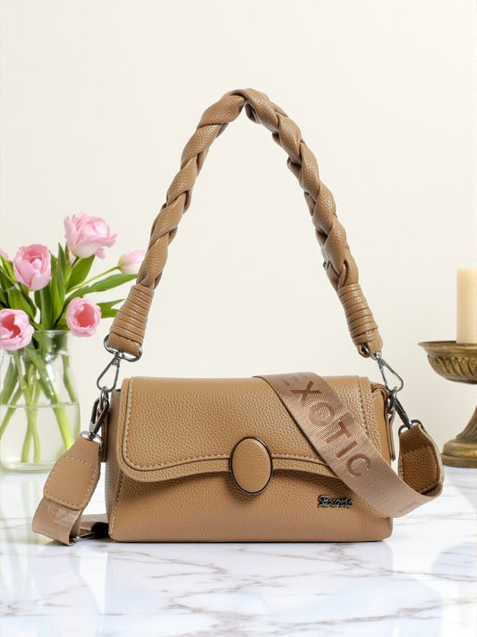 Exotic Unique Shape Texture Design Flap Sling Bag (Brown)