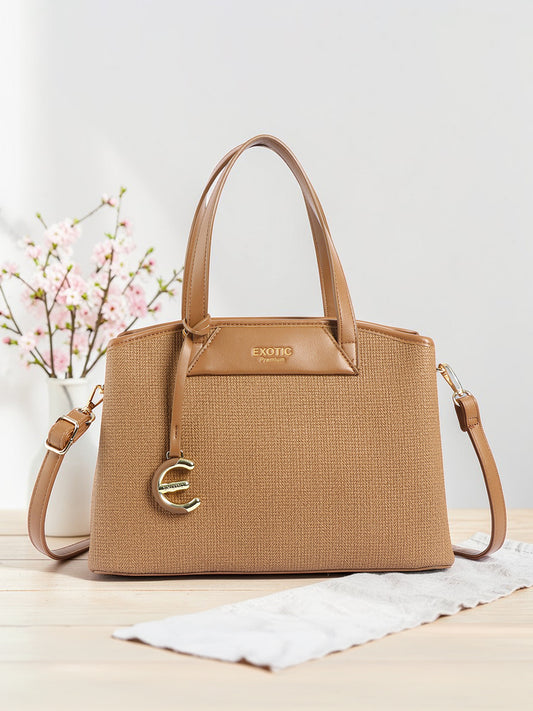Exotic Evara Structured Satchel Handbags (Khaki)