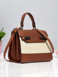 Exotic Dualtone Textured Handbag (Khaki) - Exotic Dualtone Textured Handbag (Brown)