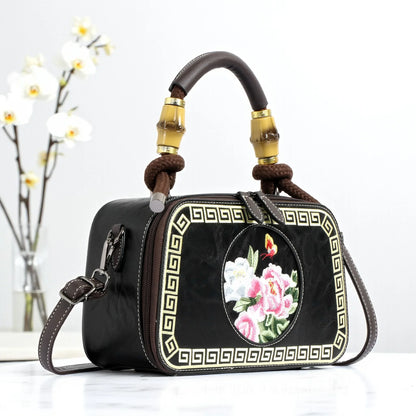 EXOTIC Bloom Embroidered Leather Handbag - exoticstore