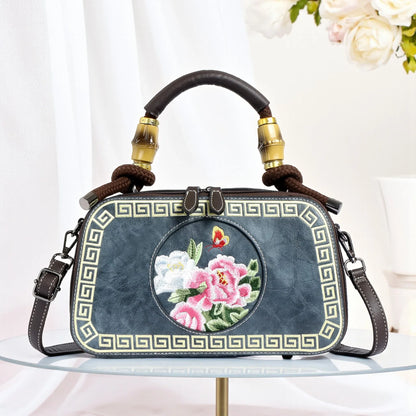 EXOTIC Bloom Embroidered Leather Handbag - exoticstore