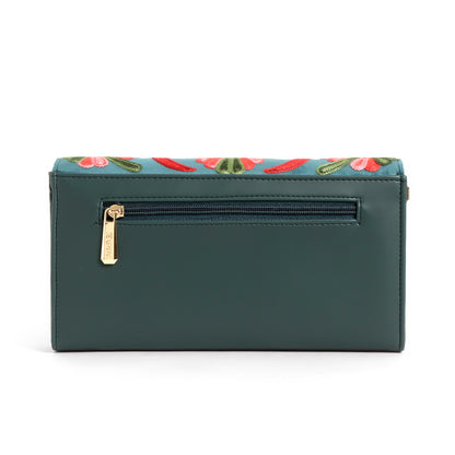 Exotic Women’s Embroidered Floral Wallet Clutch with Detachable Long Strap