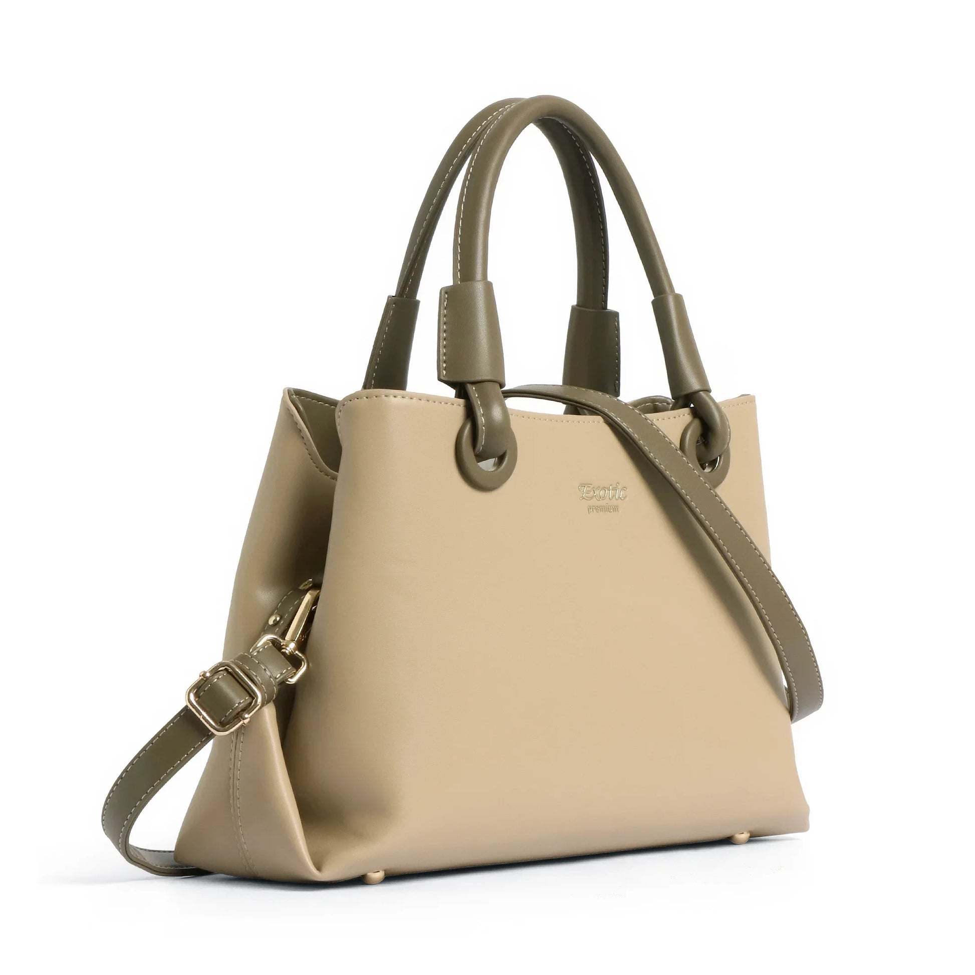 Exotic Premium Two-Tone Handbag | Beige & Olive Green Satchel Bag - exoticstore