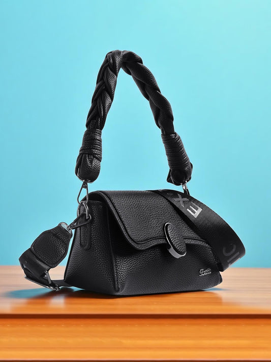 Exotic Unique Shape Texture Design Flap Sling Bag (Black)