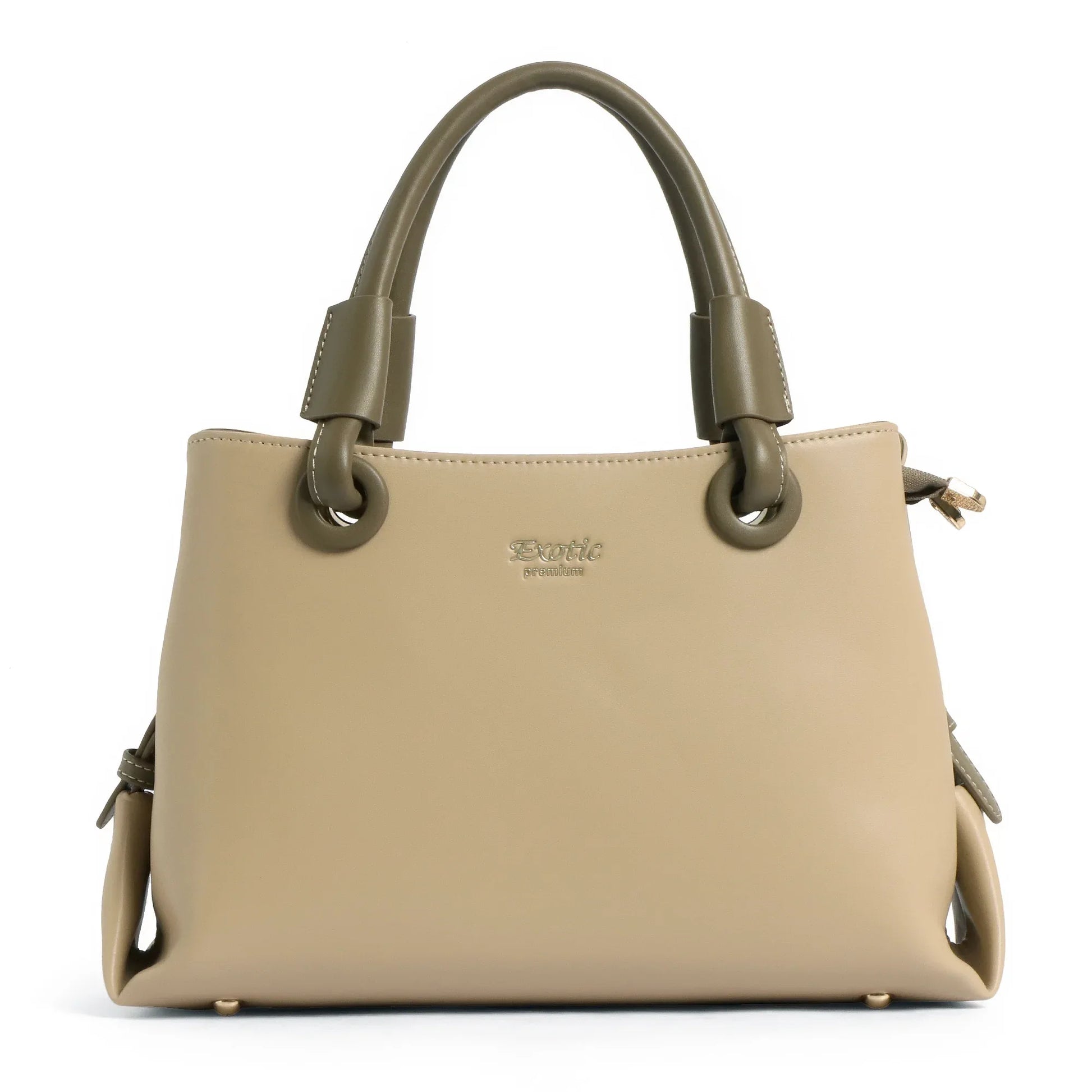 Exotic Premium Two-Tone Handbag | Beige & Olive Green Satchel Bag - exoticstore