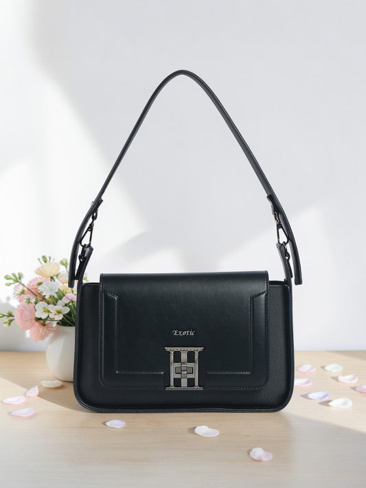Exotic Ravelle Structured Shoulder Bag for Women (Black)