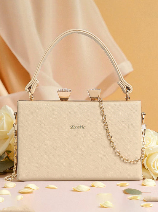 Exotic Premium Convertible Style  Frame Bridal Bag (Beige)