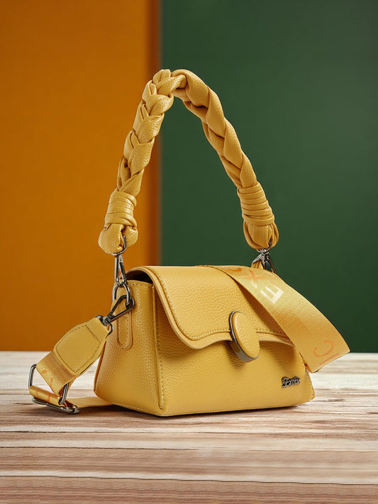 Exotic Unique Shape Texture Design Flap Sling Bag (Yellow)