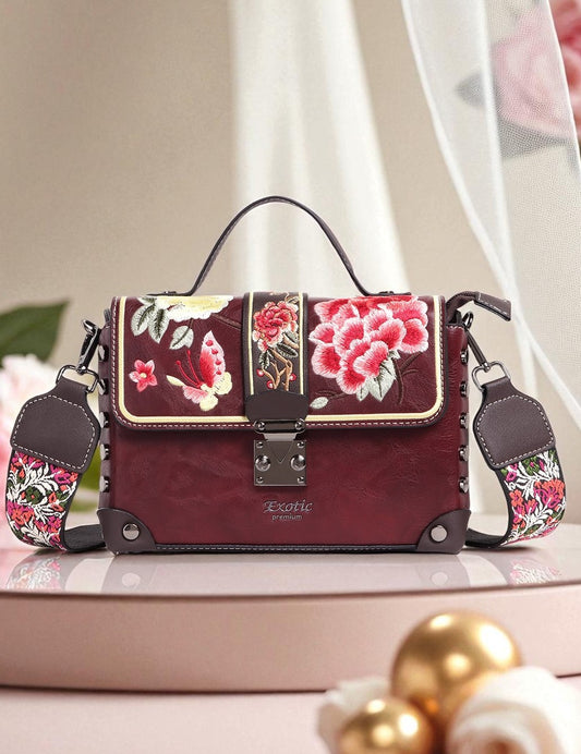 Exotic Embroidery Design Box type Shoulder Sling Bag For Women (Maroon)