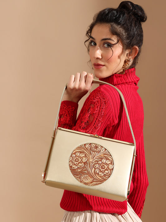Exotic Aurelia Embossed Clutch for Women (Gold)