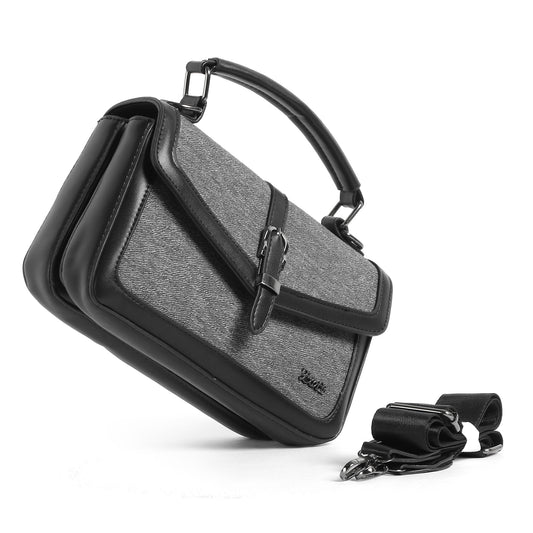 Exotic Denim Textured Cross Body & Handheld Bag (Black)
