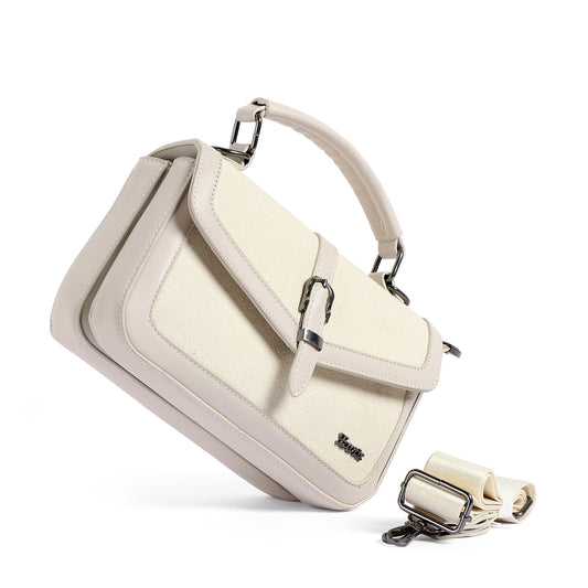 Exotic Denim Textured Cross Body & Handheld Bag (Beige)
