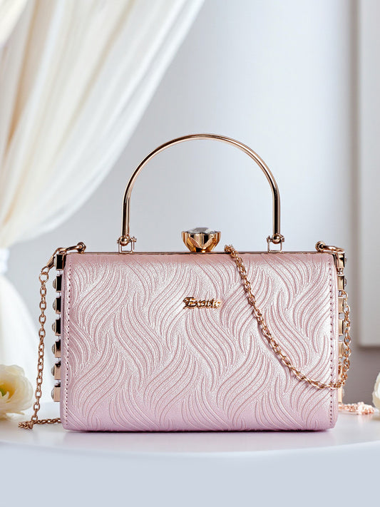 Exotic Premium Crystal Charm Sling Bag with Detachable Chain Handel Gift for Women (Pink)