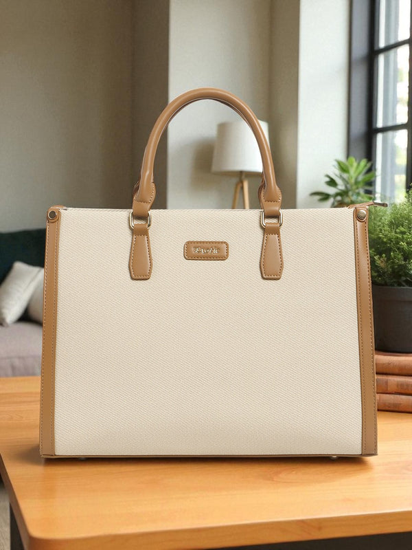 Exotic Structured Executive Oversize Tote/Hand Bag (Beige)
