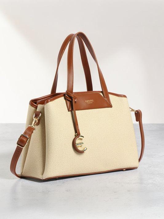 Exotic Evara Structured Satchel Handbags (Beige)