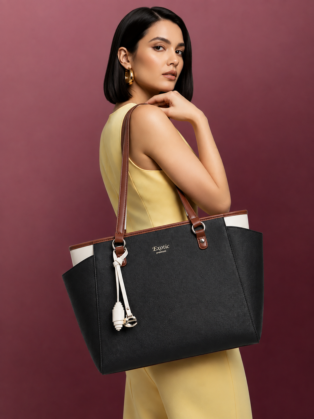 Exotic Amara Structured Black Tote Bag