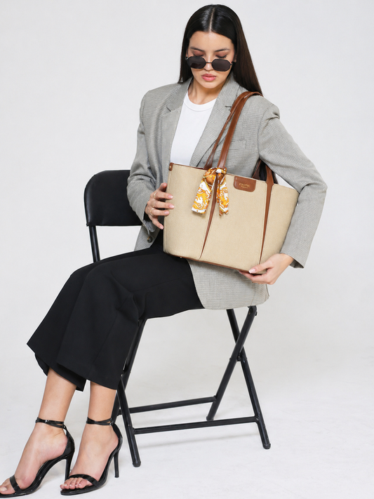 Exotic Premium Serelle Weave Structured Tote Bag (Beige)