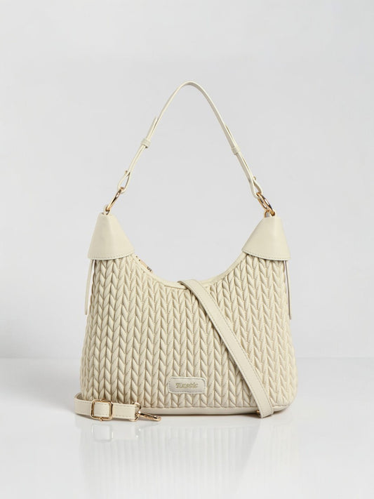 Exotic Elaris Quilted Hobo Shoulder Bag (Beige)