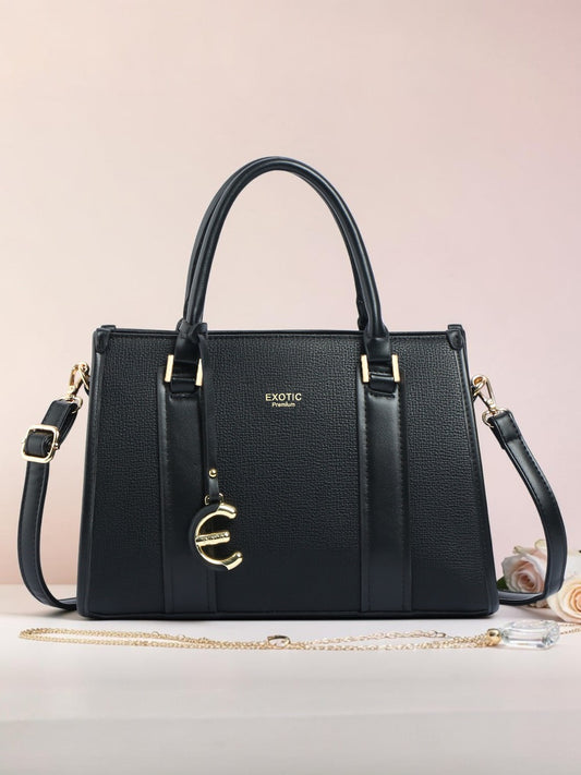 EXOTIC Premium Orlina Duotone Structured Handbag (Black)
