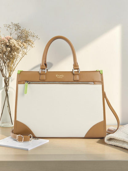 Exotic Alora Structured Tote Handbag Off White