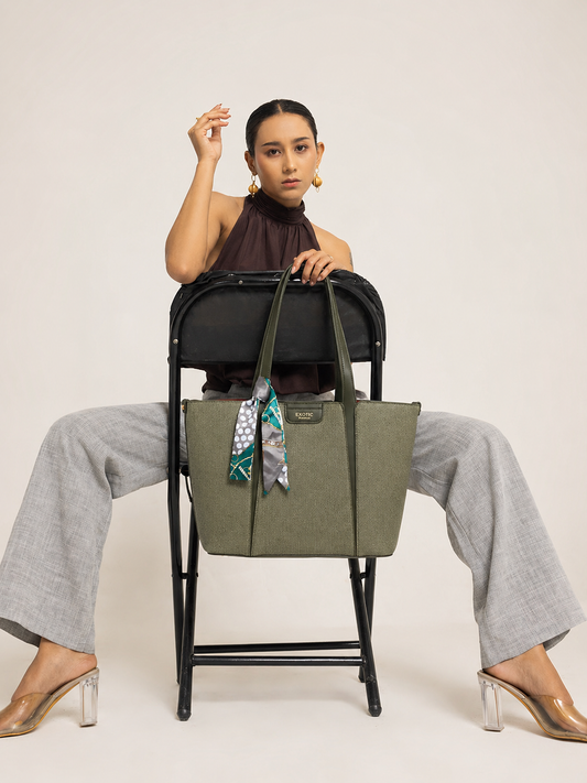 Exotic Premium Serelle Weave Structured Tote Bag (Green)