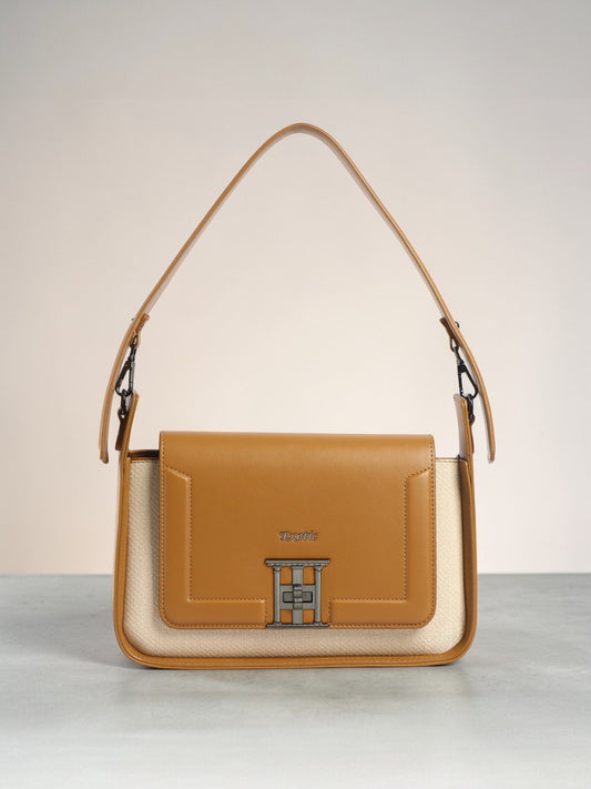 Exotic Ravelle Structured Shoulder Bag for Women (Tan)