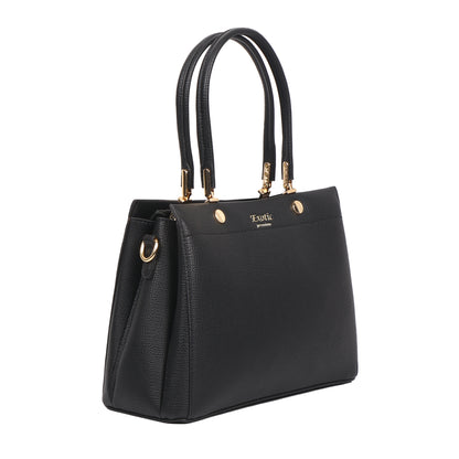 Black handbag with gold accents