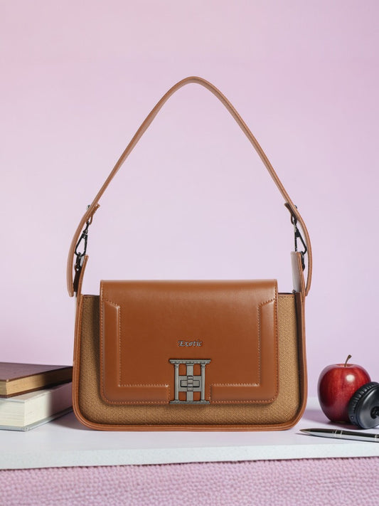 Exotic Ravelle Structured Shoulder Bag for Women (Brown)