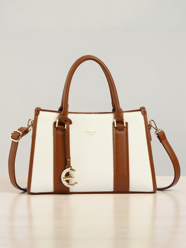 EXOTIC Premium Orlina Duotone Structured Handbag (White)