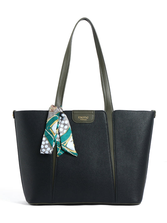 Exotic Premium Elvora Strand Structured Tote Bag (Black)