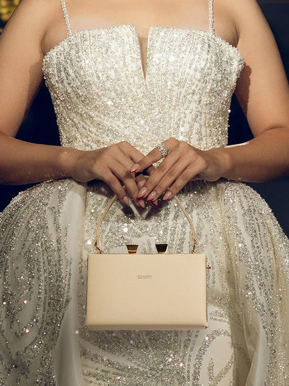 Exotic Premium Convertible Style  Frame Bridal Bag (Beige)