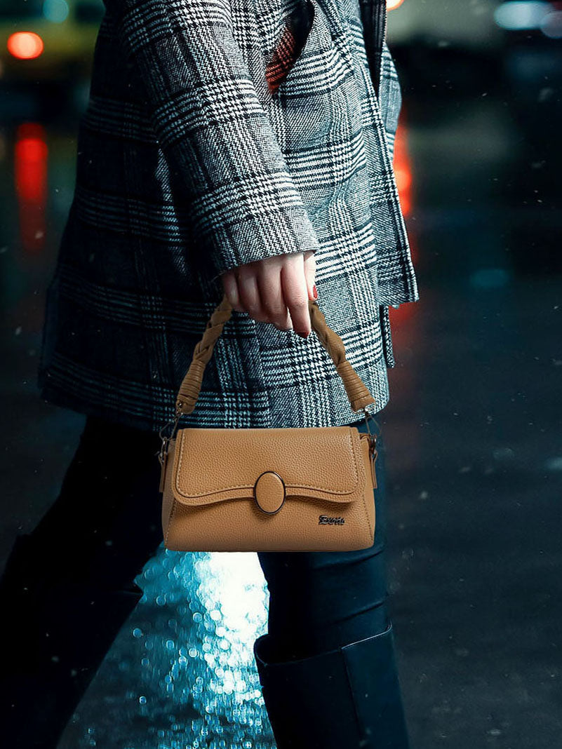Exotic Unique Shape Texture Design Flap Sling Bag (Brown)