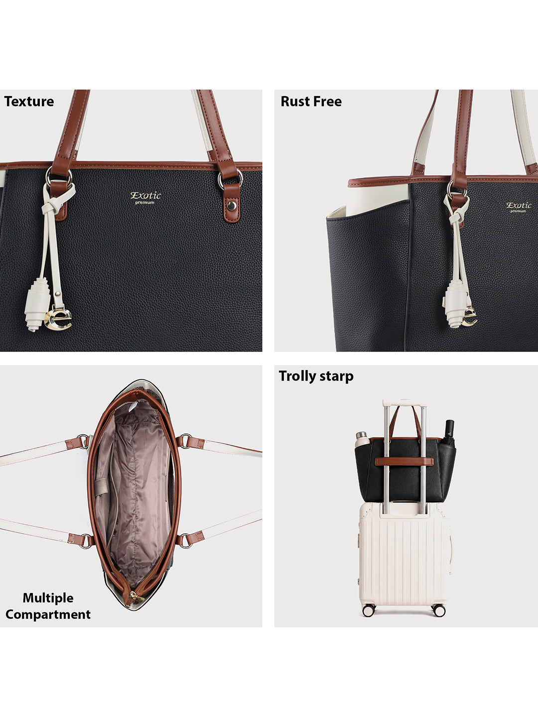 Exotic Amara Structured Black Tote Bag