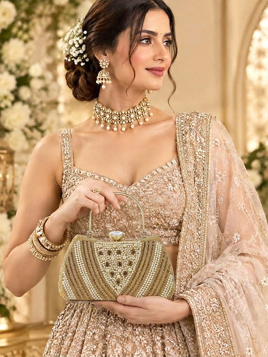 EXOTIC Studded Embroidered Party Clutch Intricate Beaded & Floral Embroidery
