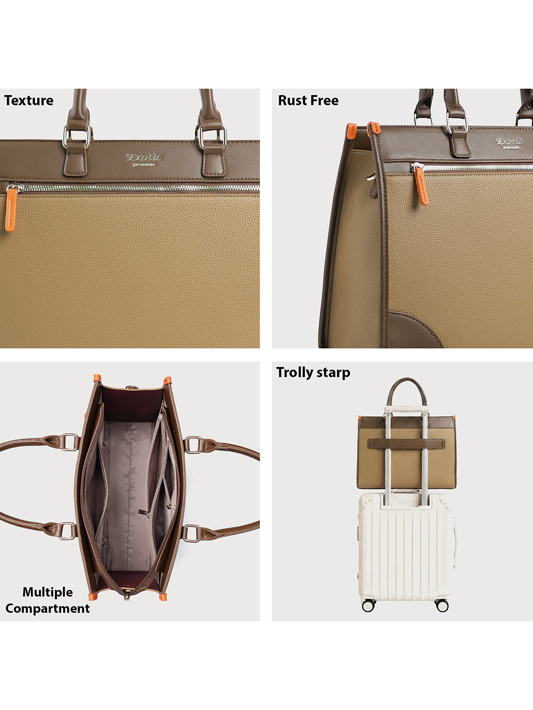 Exotic Alora Structured Tote Handbag Khaki