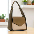 Exotic Textured Flap Closure Hand Bag (Beige) - Exotic Textured Flap Closure Hand Bag (Khaki)