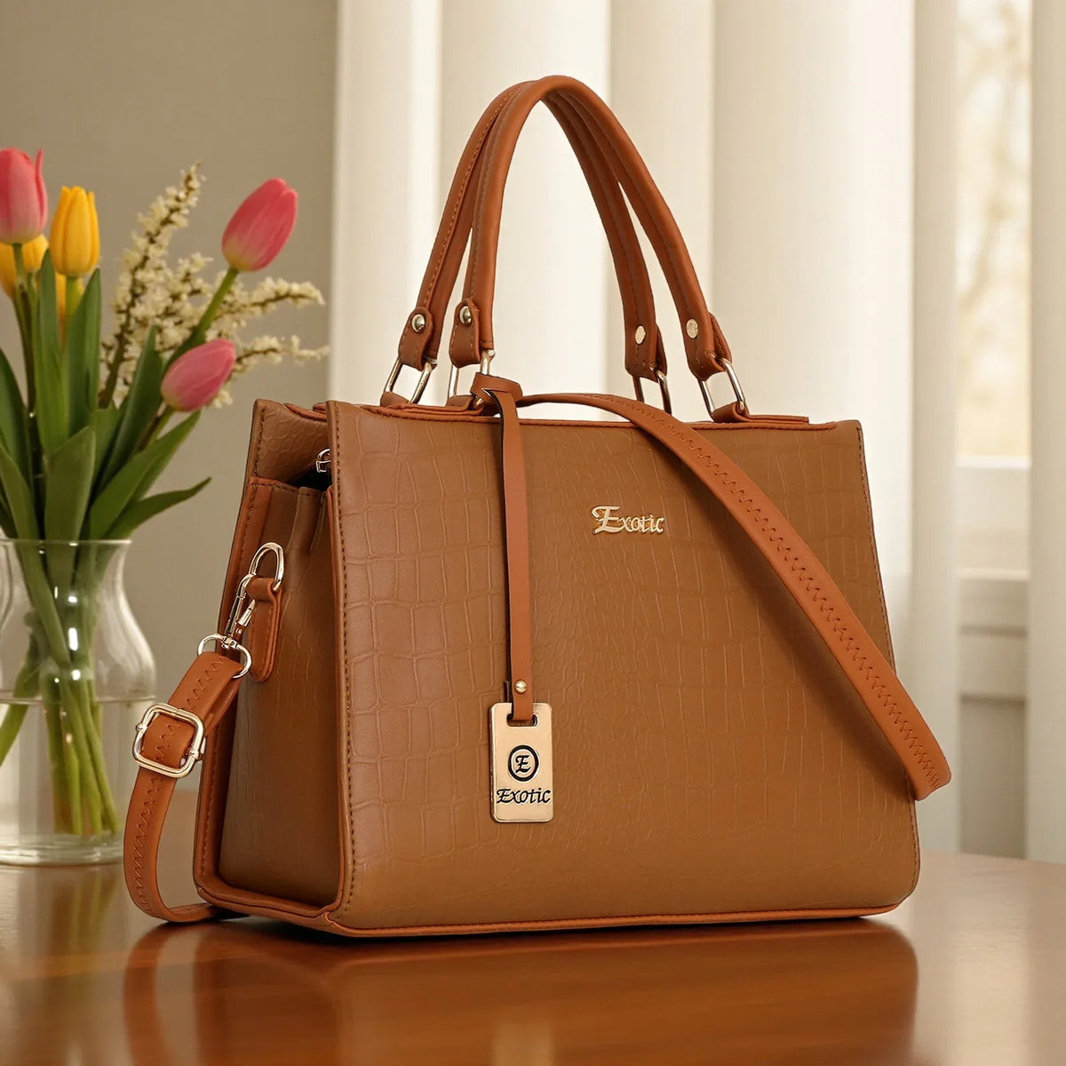 Exotic® Grace Croco Textured Signature Handbag - exoticstore