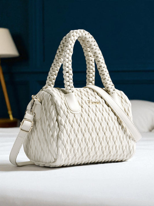 Exotic Exquisite Braided Handle Handbag (White)