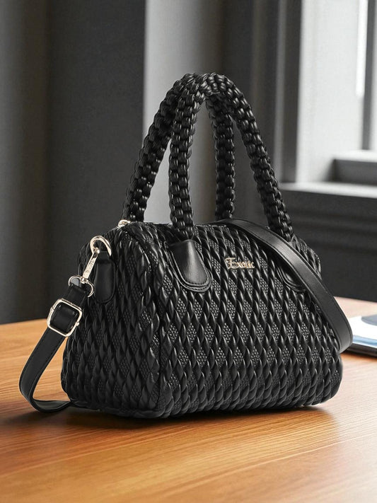 Exotic Exquisite Braided Handle Handbag (Black)