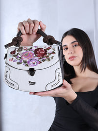 Exotic Satchel Vintage Retro Embroidery Floral Sling Bag (White)